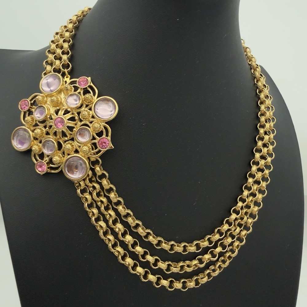 Vintage JOSE BARRERA for AVON Gold Tone FLOWER Statement Necklace
